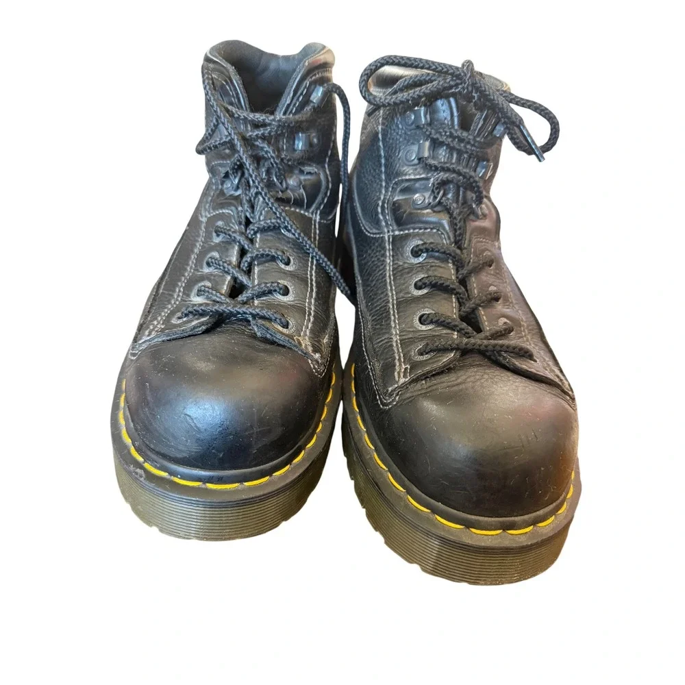 Dr. Martens Platform Boots Mens 12 a Black Fair Leather Lace Up Lug Sole Chunky